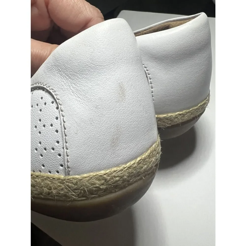 Clarks Collection Women 10M Comfort Casual White Leather Espadrille Slip On Flat